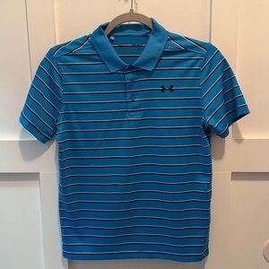 Boys Under Armour blue and Black Striped Polo size YLG